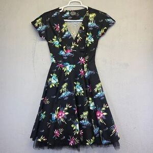 Floral Black Dress with Tropical Print